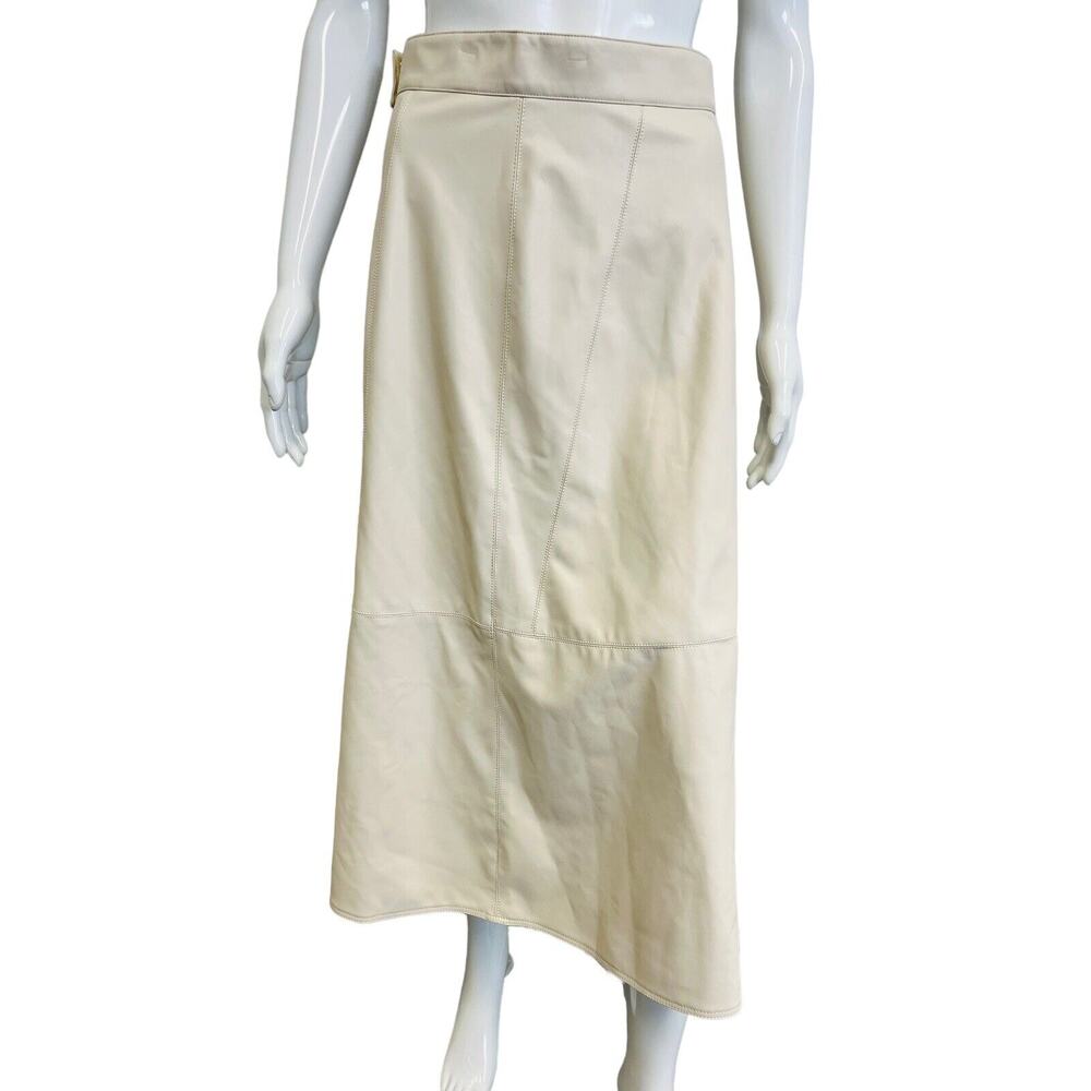 MARELLA Cream Faux Leather A-Line Midi Skirt Size US 6